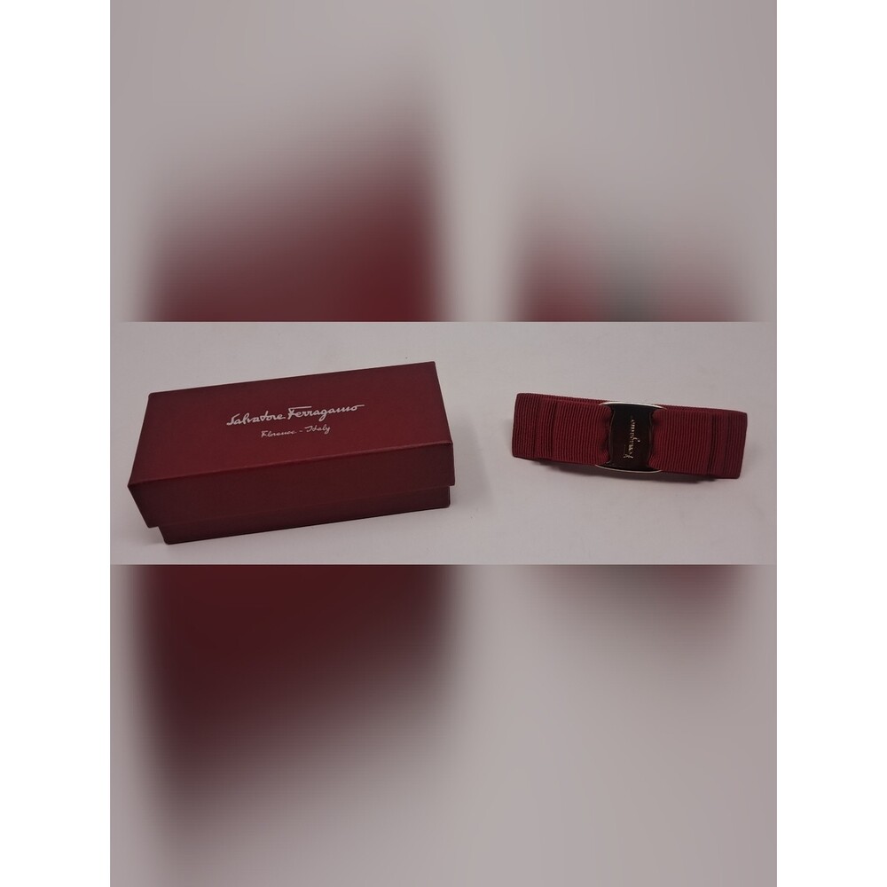NEW Salvatore Ferragamo Vara Hair Clip Red Gold Italy 4 Bow Barrette